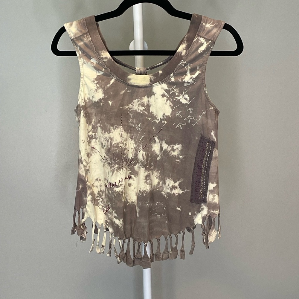 Free People Vintage Boho Distressed Fringe Tank / Festival Vibes - Small